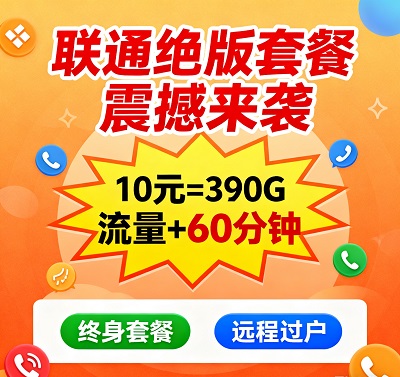 <strong>联通终身王炸套餐!10元拿下390G流量+6</strong>